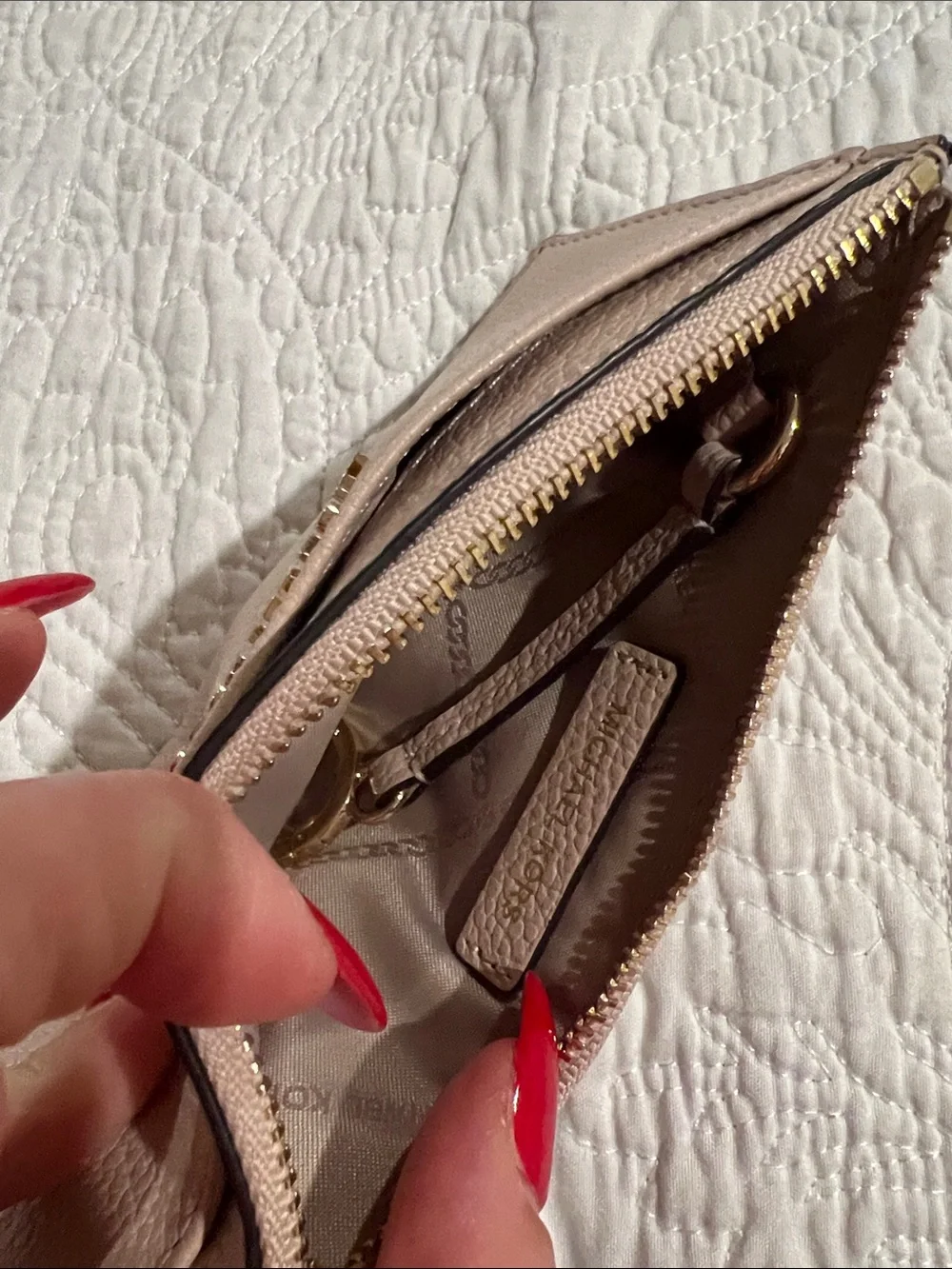 Michael Kors Pebbled Leather Card Case Wallet in Blush Taupe